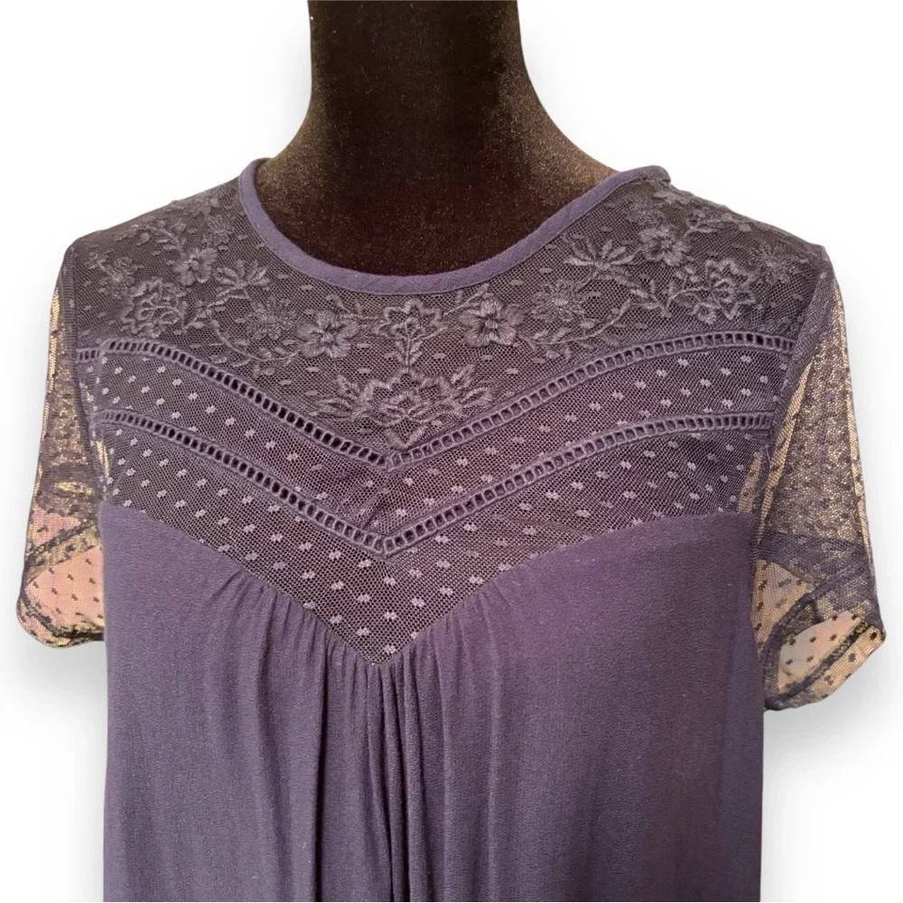 Xhilaration Flowy Lightweight Navy Lace Detail Keyhole Back Cutout Mini Dress - Picture 2 of 16